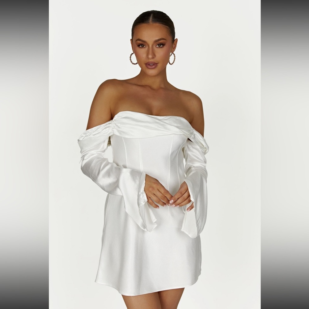 Giselle Off Shoulder Satin Mini Dress - White